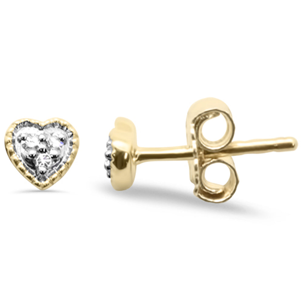 .05ct G SI 10K Yellow GOLD Diamond Heart Shaped Petite Earrings Push Back