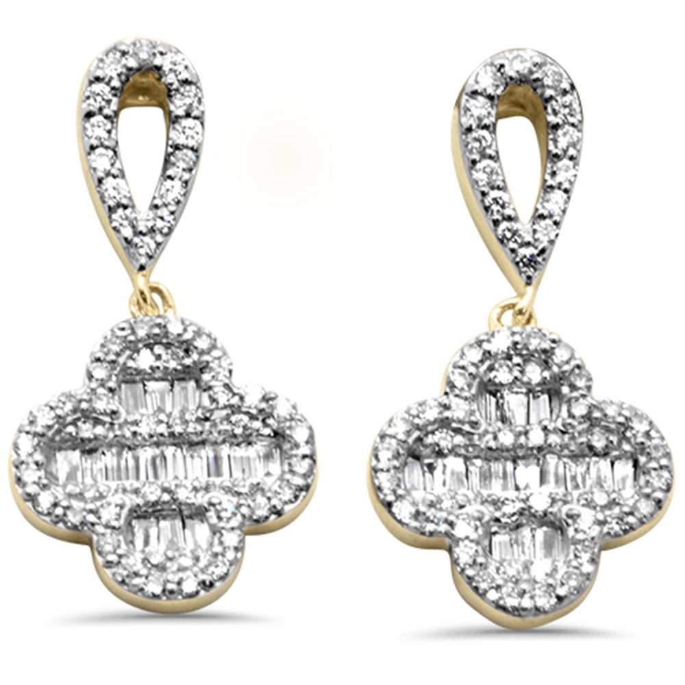 ''SPECIAL! .69ct G SI 14K Yellow Gold Diamond Round & Baguette Clover Drop EARRINGS''