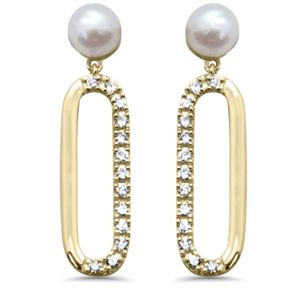 .10ct G SI 14K Yellow Gold Diamond Pearl Drop EARRINGS