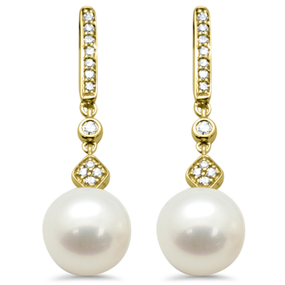 .13ct G SI 14K Yellow GOLD Diamond Pearl Drop Earrings