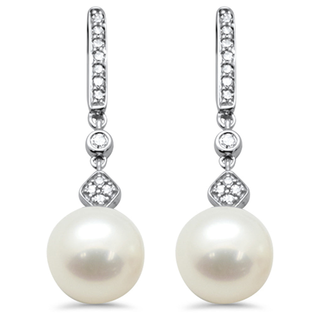 .13ct G SI 14K White GOLD Diamond Pearl Drop Earrings