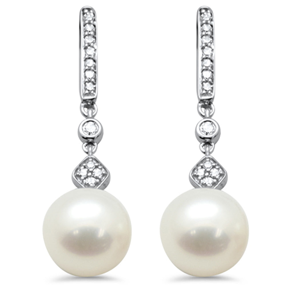 .13ct G SI 14K White Gold DIAMOND Pearl Drop Earrings