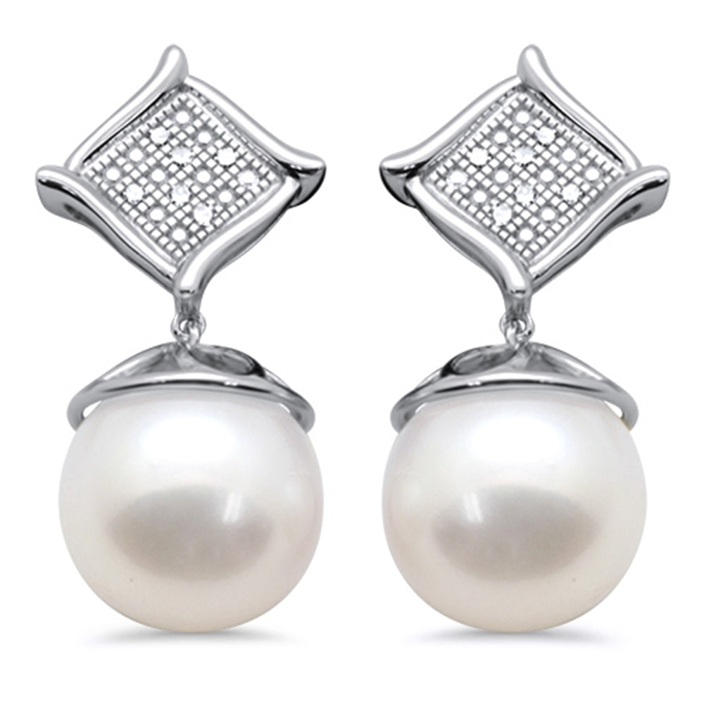 ''SPECIAL! .05ct G SI 14K White GOLD Diamond Pearl Drop Earrings''