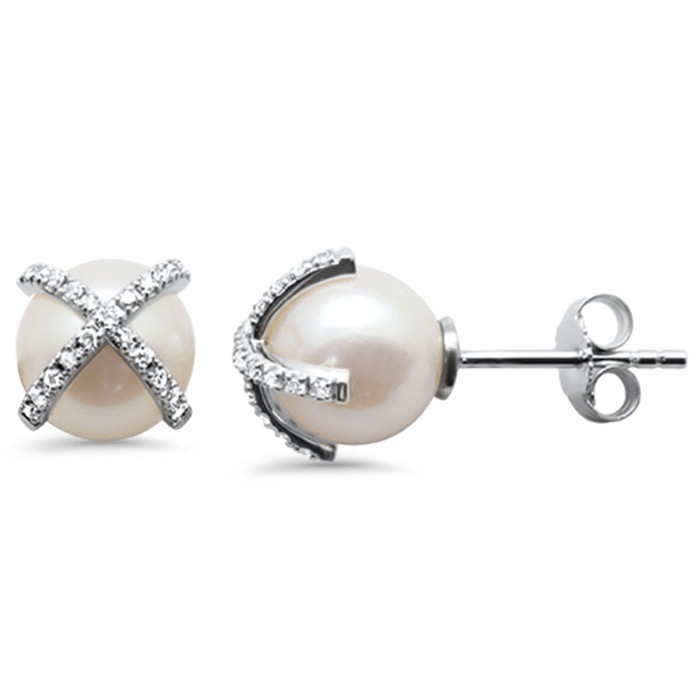 ''SPECIAL! .16ct G SI 14K White Gold DIAMOND Pearl Earrings''