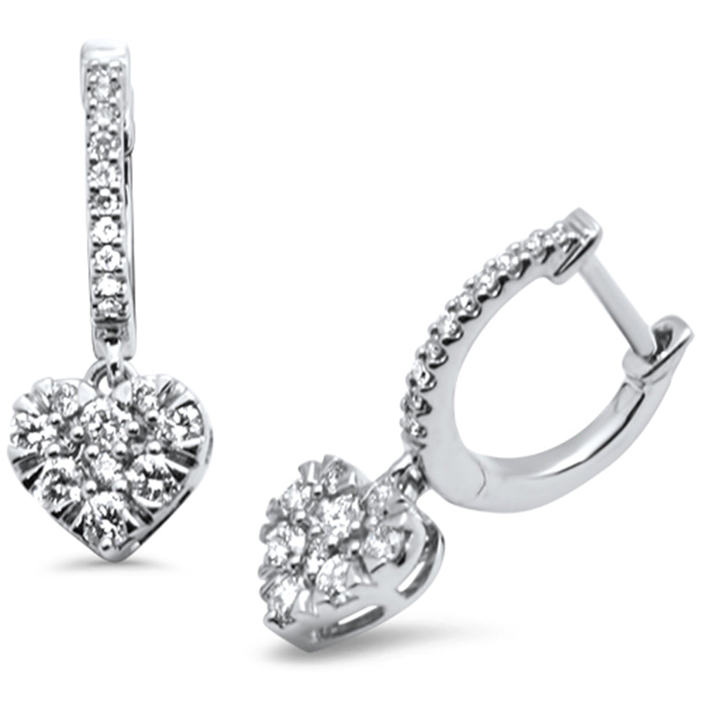 ''SPECIAL! .48ct G SI 14K White Gold Diamond Heart Shaped Drop DANGLE Hoop Earrings''