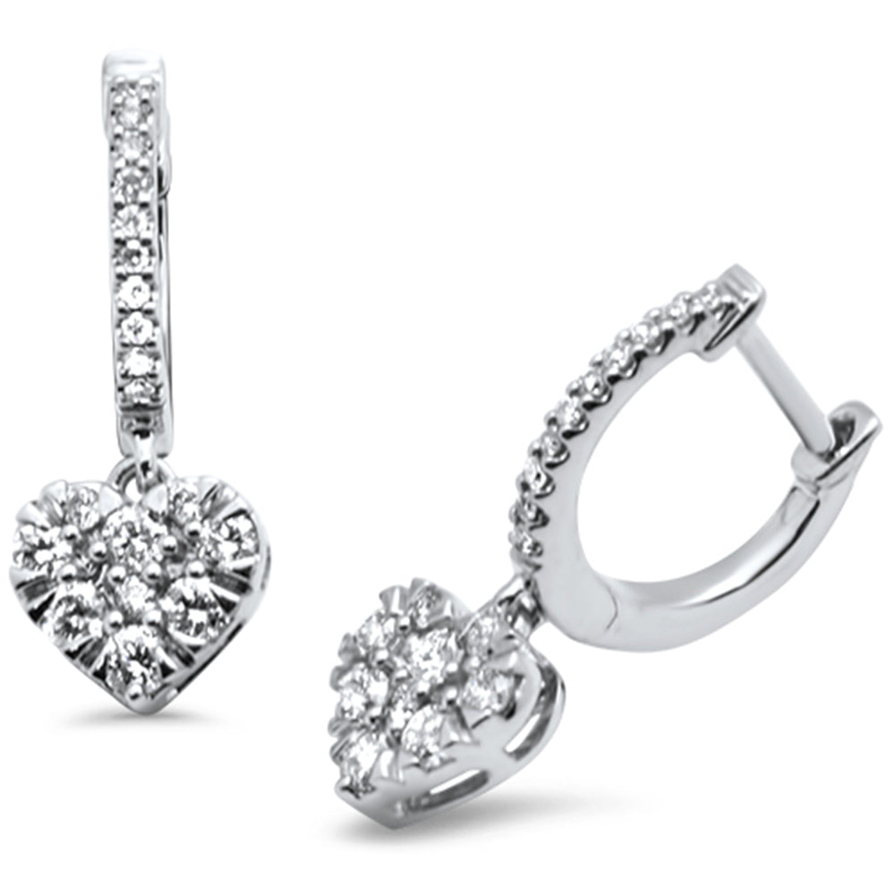 ''SPECIAL! .48ct G SI 14K White GOLD Diamond Heart Shaped Drop Dangle Hoop Earrings''