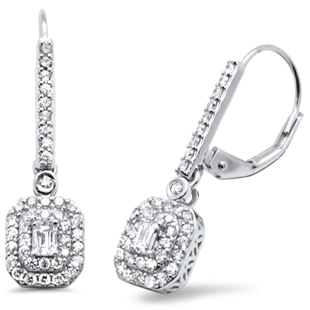 ''SPECIAL! .76ct G SI 14K White Gold Diamond Round & Baguette DANGLE Earrings''