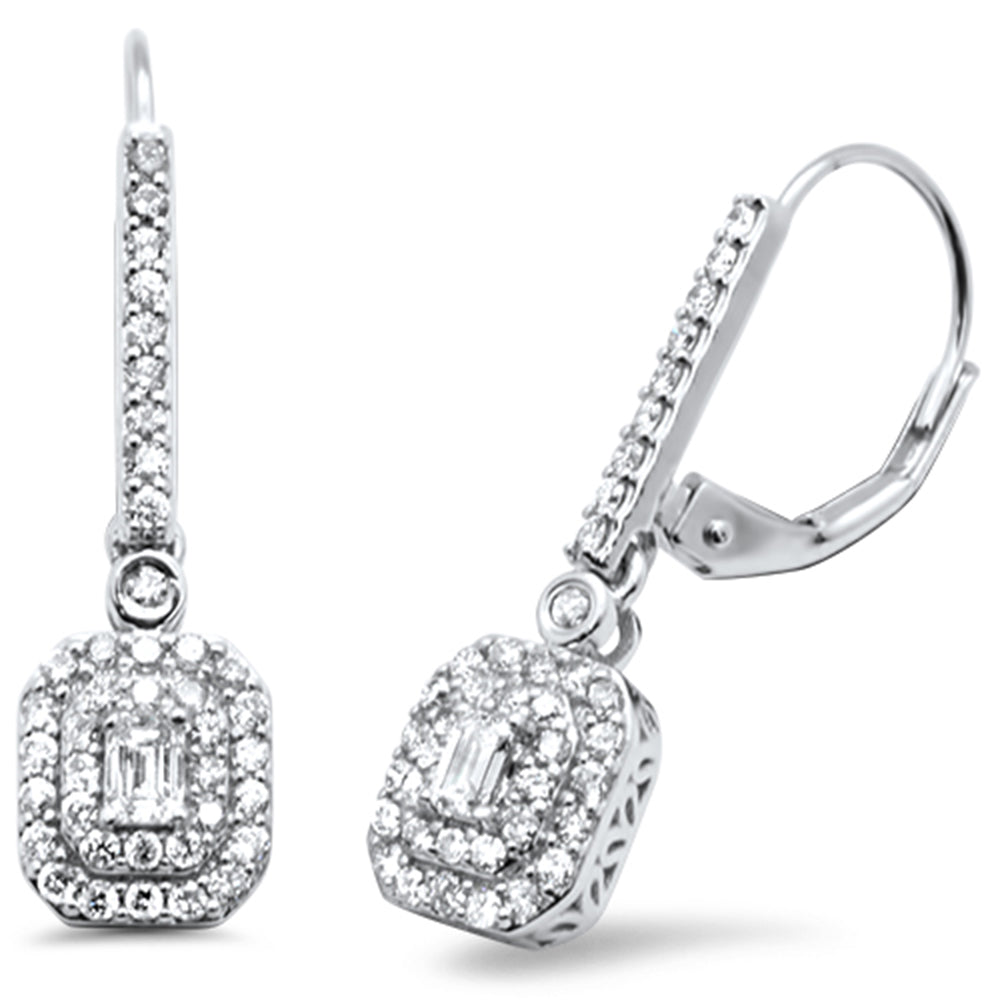 ''SPECIAL! .76ct G SI 14K White Gold DIAMOND Round & Baguette Dangle Earrings''