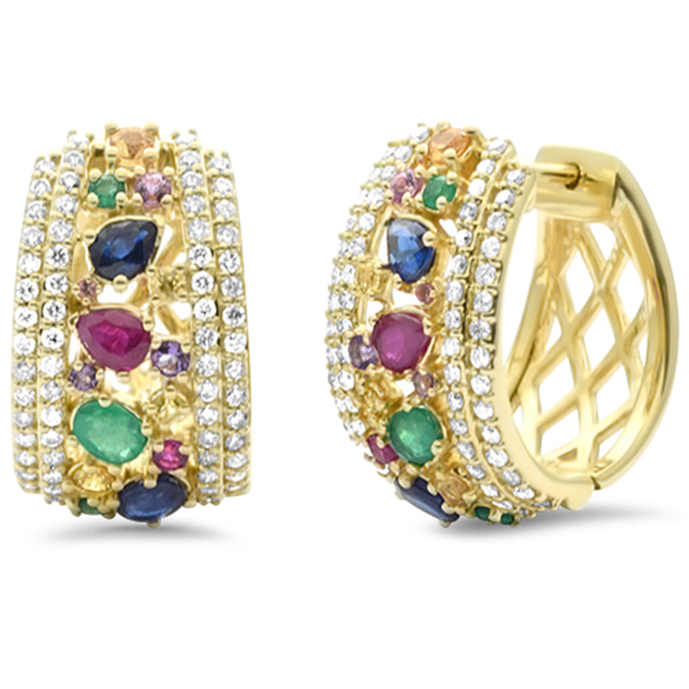 ''SPECIAL! 1.57ct G SI 14K Yellow Gold DIAMOND Multi Color Gemstone Earrings''