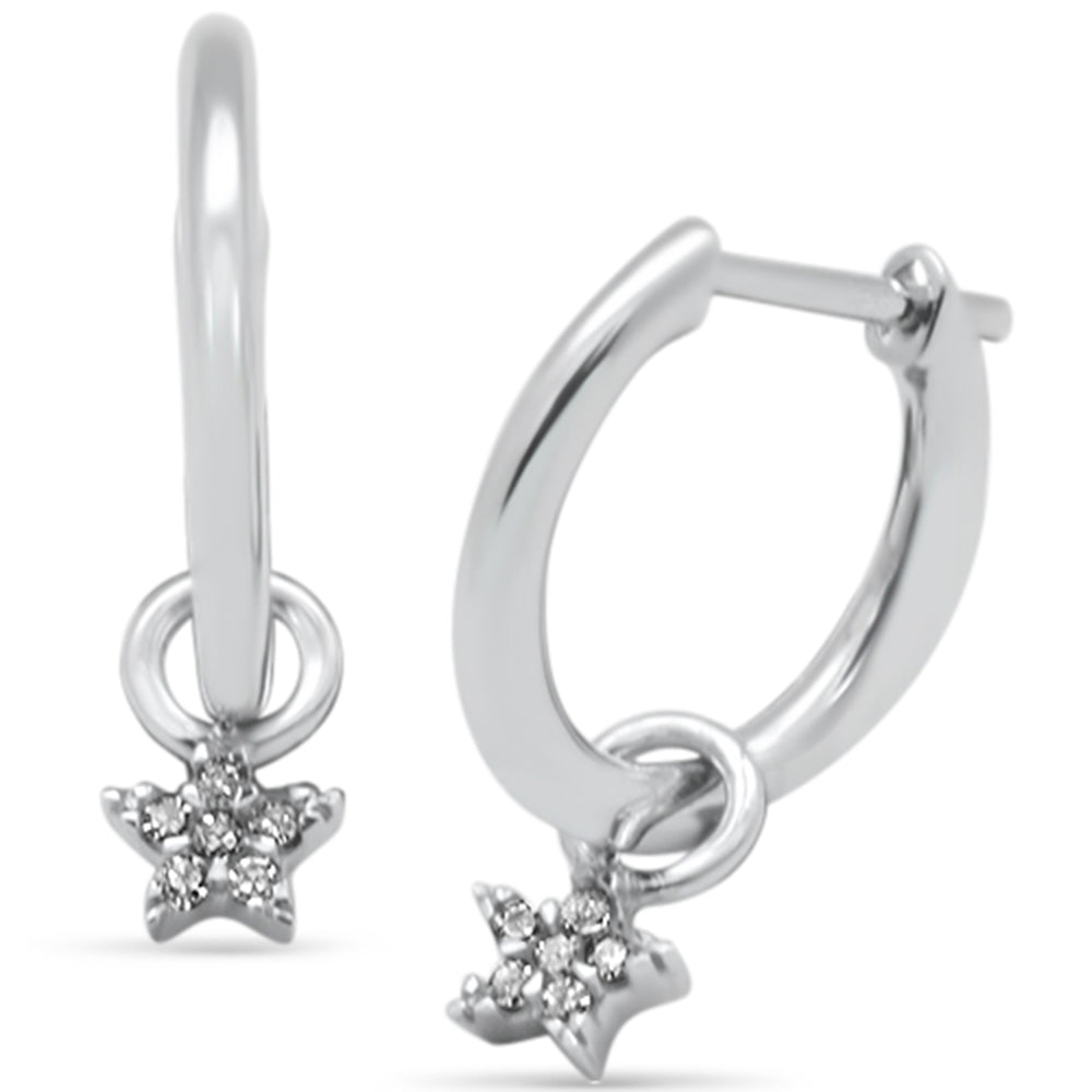 .05ct G SI 14K White GOLD Diamond Dangling Star Hoop Earrings