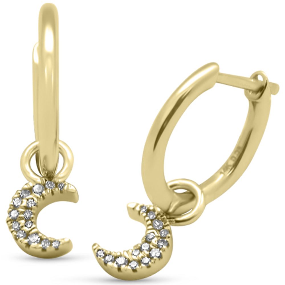 .08ct G SI 14K Yellow Gold Diamond Dangling Moon HOOP EARRINGS