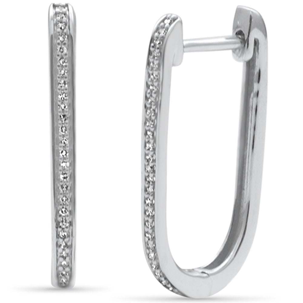 .08ct G SI 14K White GOLD Diamond U Hoop Earrings