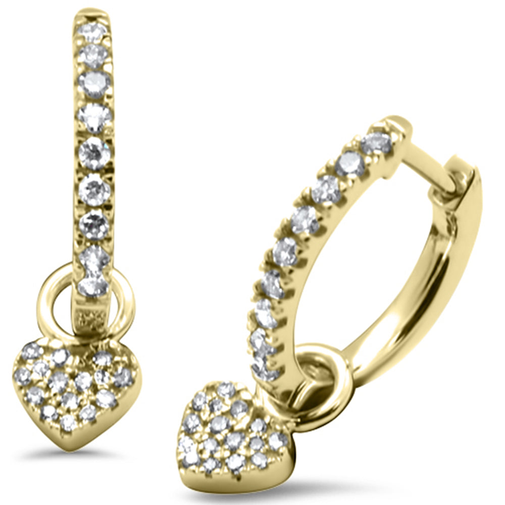 .23ct G SI 14K Yellow GOLD Diamond Dangling Heart Hoop Earrings