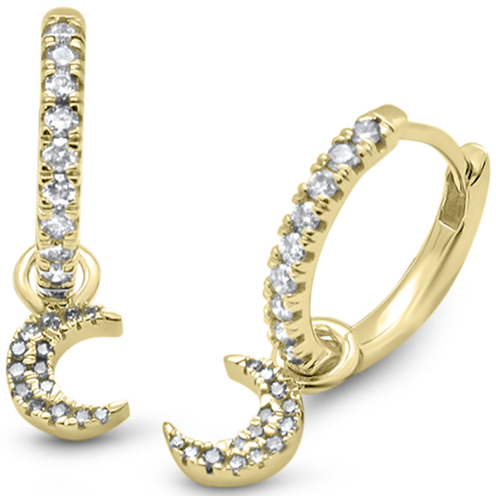 ''SPECIAL! .25ct G SI 14K Yellow Gold DIAMOND Dangling Moon Hoop Earrings''