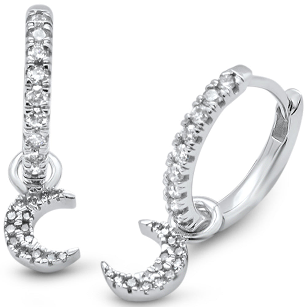 ''SPECIAL! .25ct G SI 14K White Gold Diamond Dangling Moon Hoop EARRINGS''