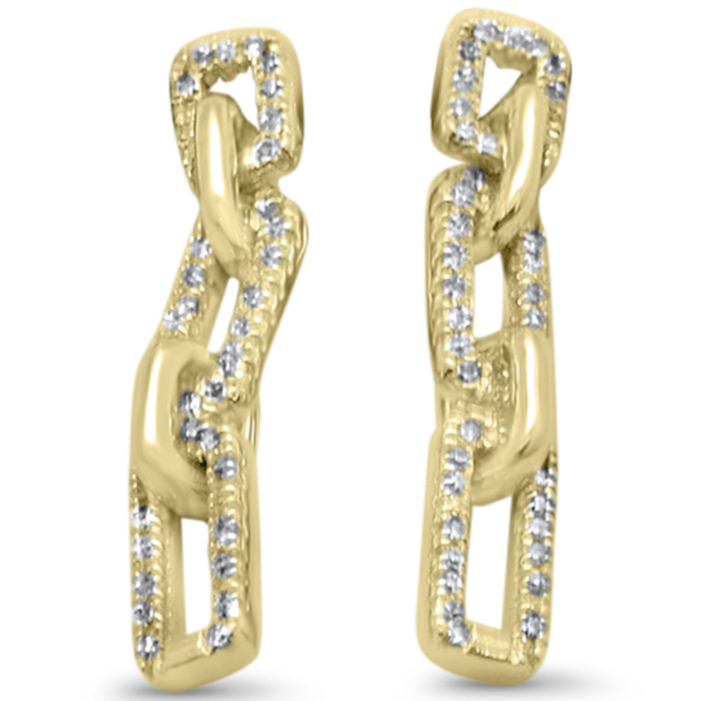 .13ct G SI 14K Yellow GOLD Diamond Square Link Dangling Earrings