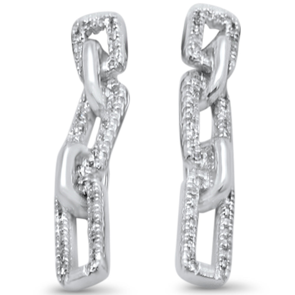 .13ct G SI 14K White GOLD Diamond Link Dangling Earrings Push Back