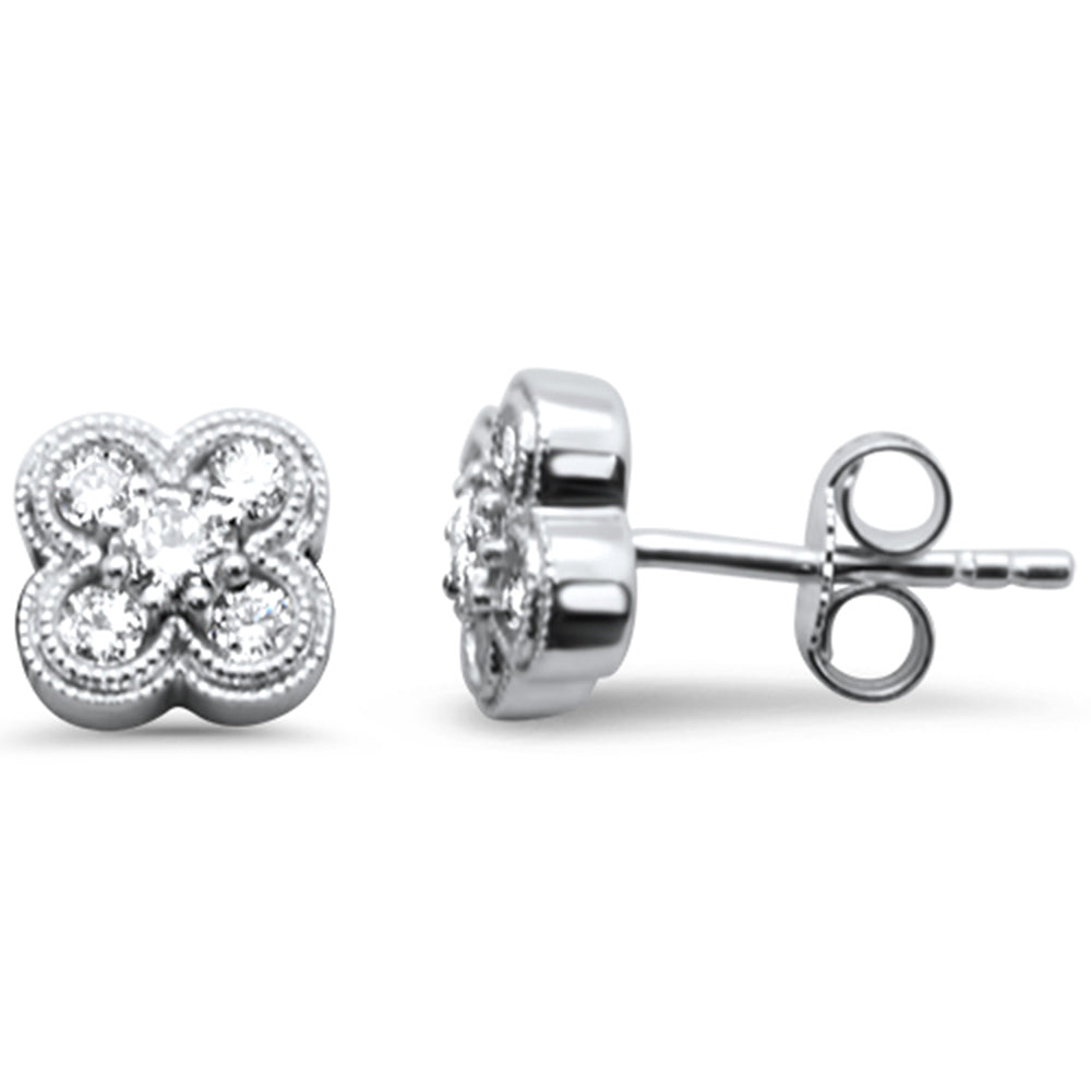 ''SPECIAL! .40ct G SI 14K White Gold Diamond Clover FLOWER Stud Earrings''