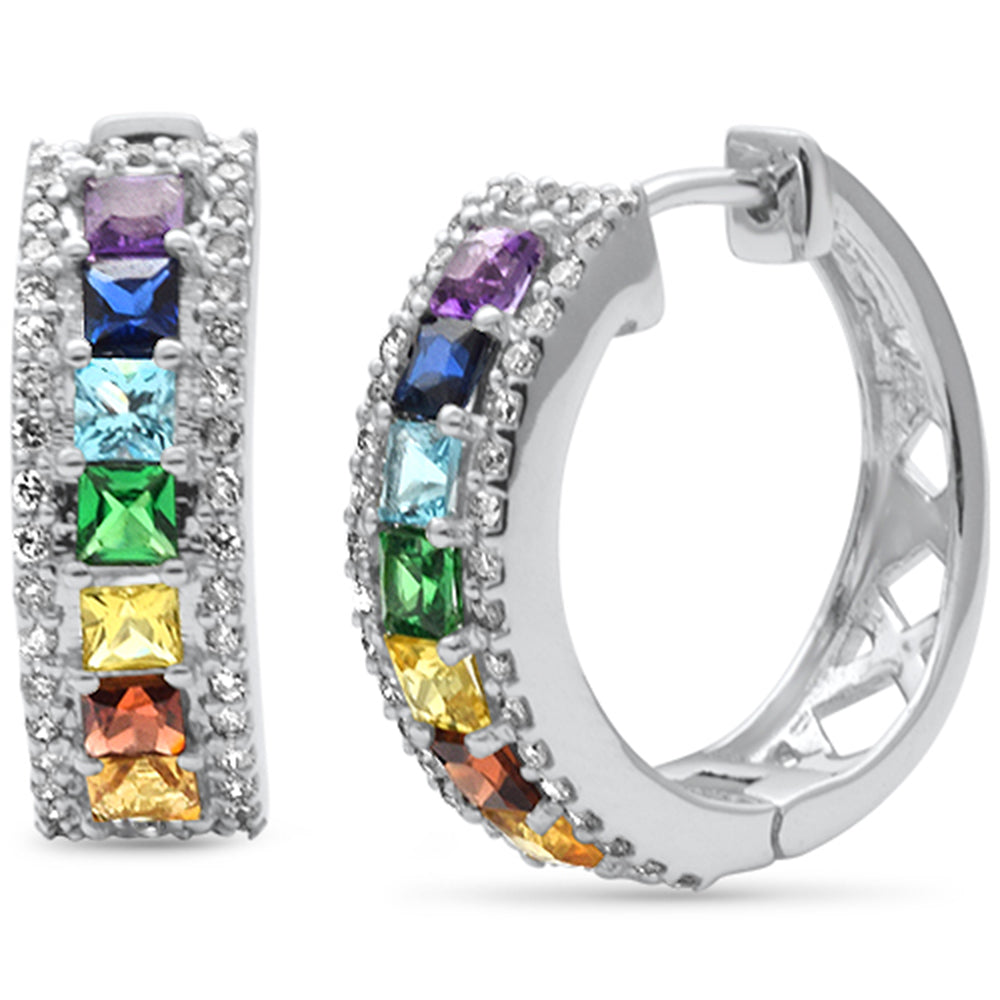''SPECIAL!  1.90ct G SI 14K White Gold DIAMOND & Multi Color Hoop Earrings''