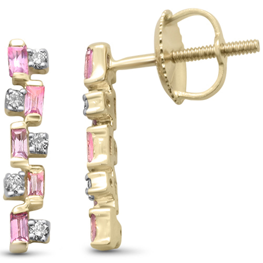 .40ct G SI 14K Yellow GOLD Diamond & Pink Sapphire Gemstone Drop Earrings