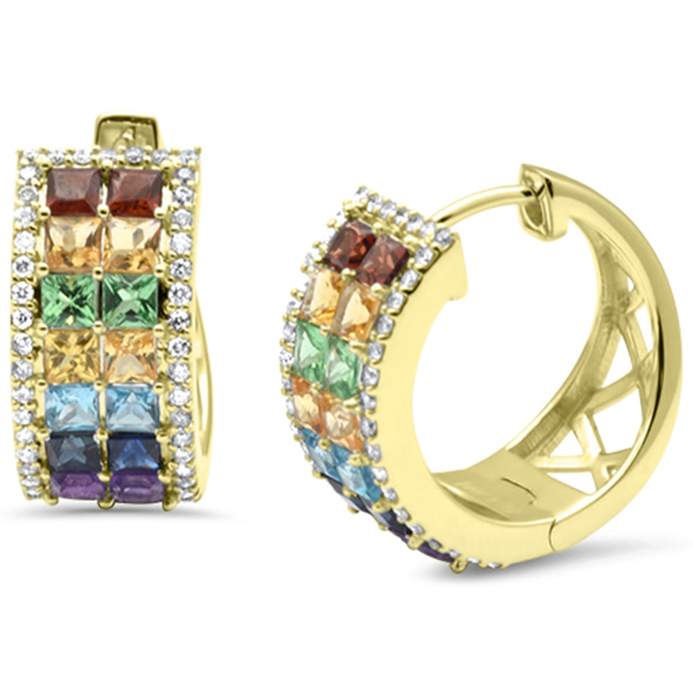 ''SPECIAL! 1.69ct G SI 14K Yellow Gold DIAMOND & Multi Color Gemstone Hoop Earrings''