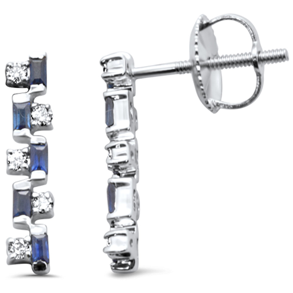 .38ct G SI 14K White GOLD Diamond Blue Sapphire Gemstone Earrings