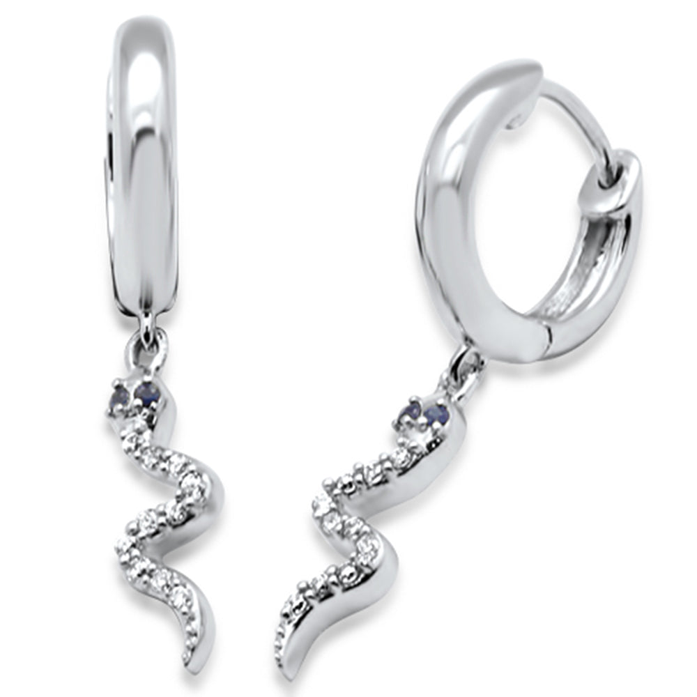 ''SPECIAL! .14ct G SI 14K White Gold Diamond & Blue Sapphire Gemstone Dangling Snake EARRINGS''