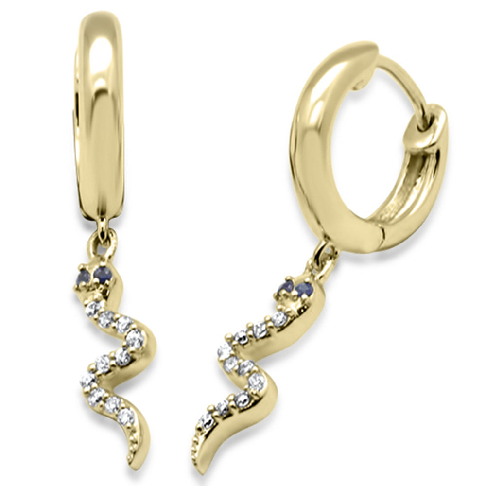 ''SPECIAL! .16ct G SI 14K Yellow GOLD Diamond & Blue Sapphire Gemstone Dangling Snake Earrings''