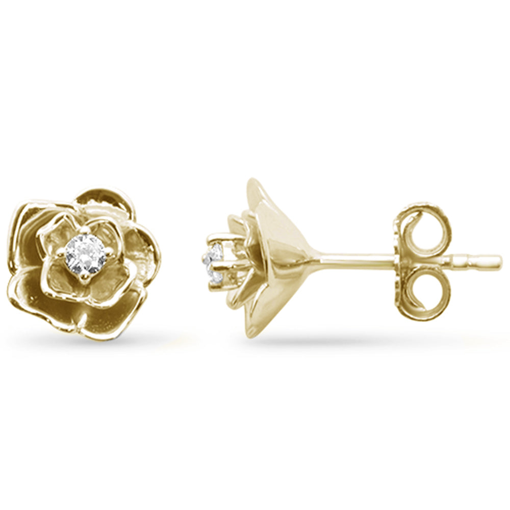 .08ct G SI 10K Yellow Gold Diamond FLOWER Stud Earrings