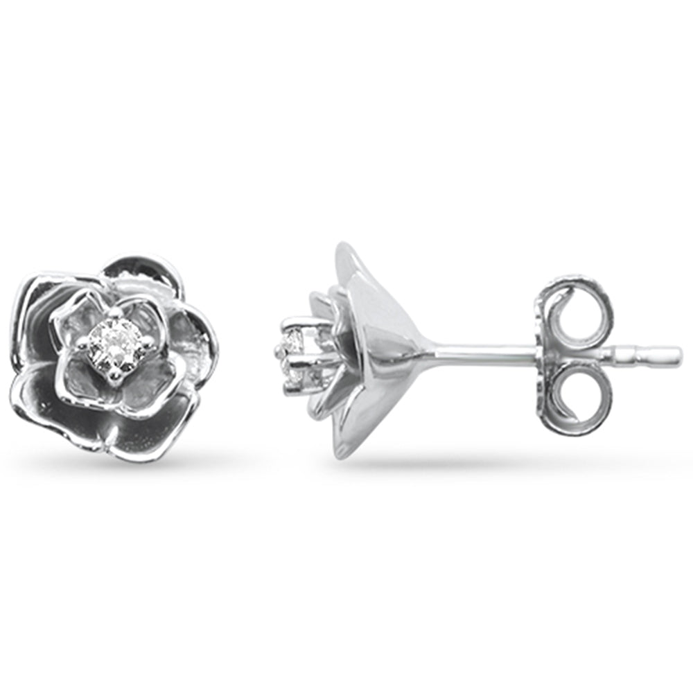 .08ct G SI 10K White Gold Diamond Flower STUD EARRINGS