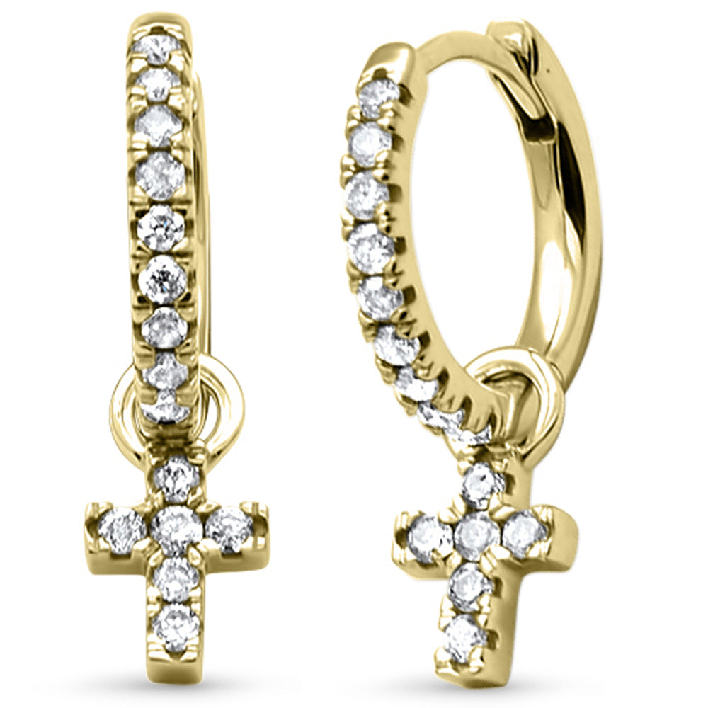 .33ct G SI 14K Yellow GOLD Diamond Dangling Cross Earrings