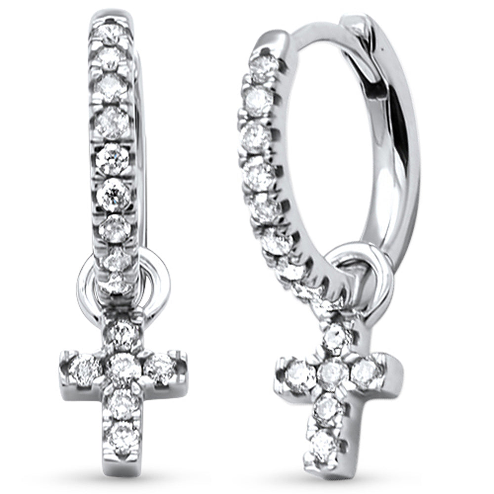 .33ct G SI 14K White Gold DIAMOND Dangling Cross Earrings