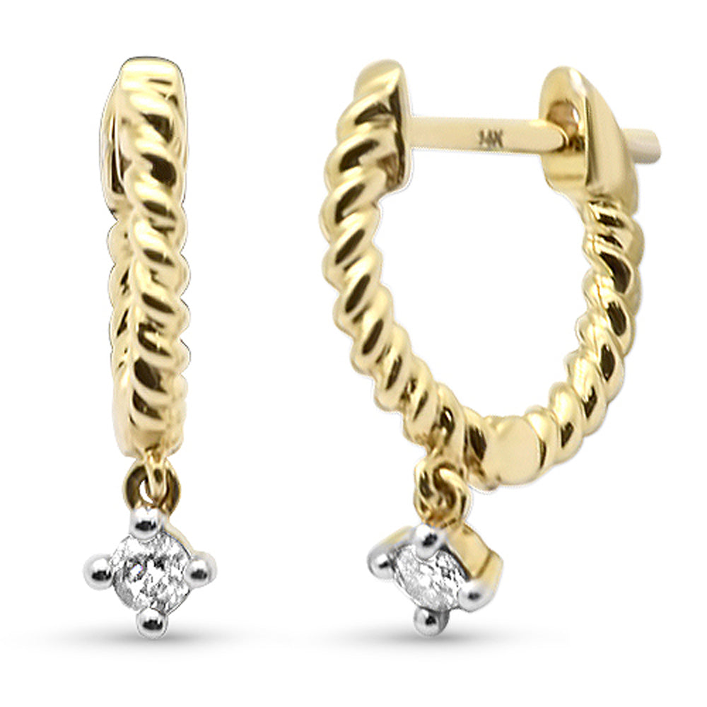 .08ct G SI 14K Yellow GOLD Diamond Dangling Hoop Earrings