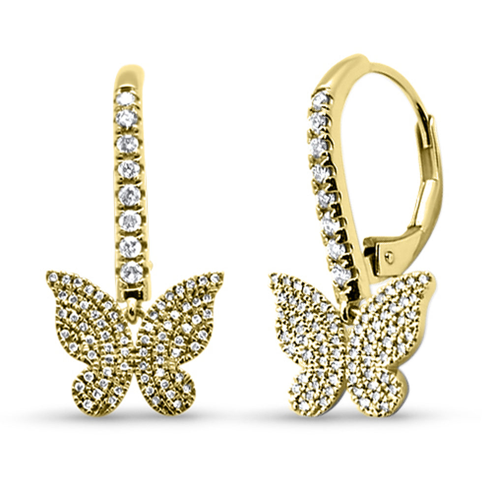 .40ct G SI 14K Yellow Gold Diamond Dangling Butterfly HOOP EARRINGS