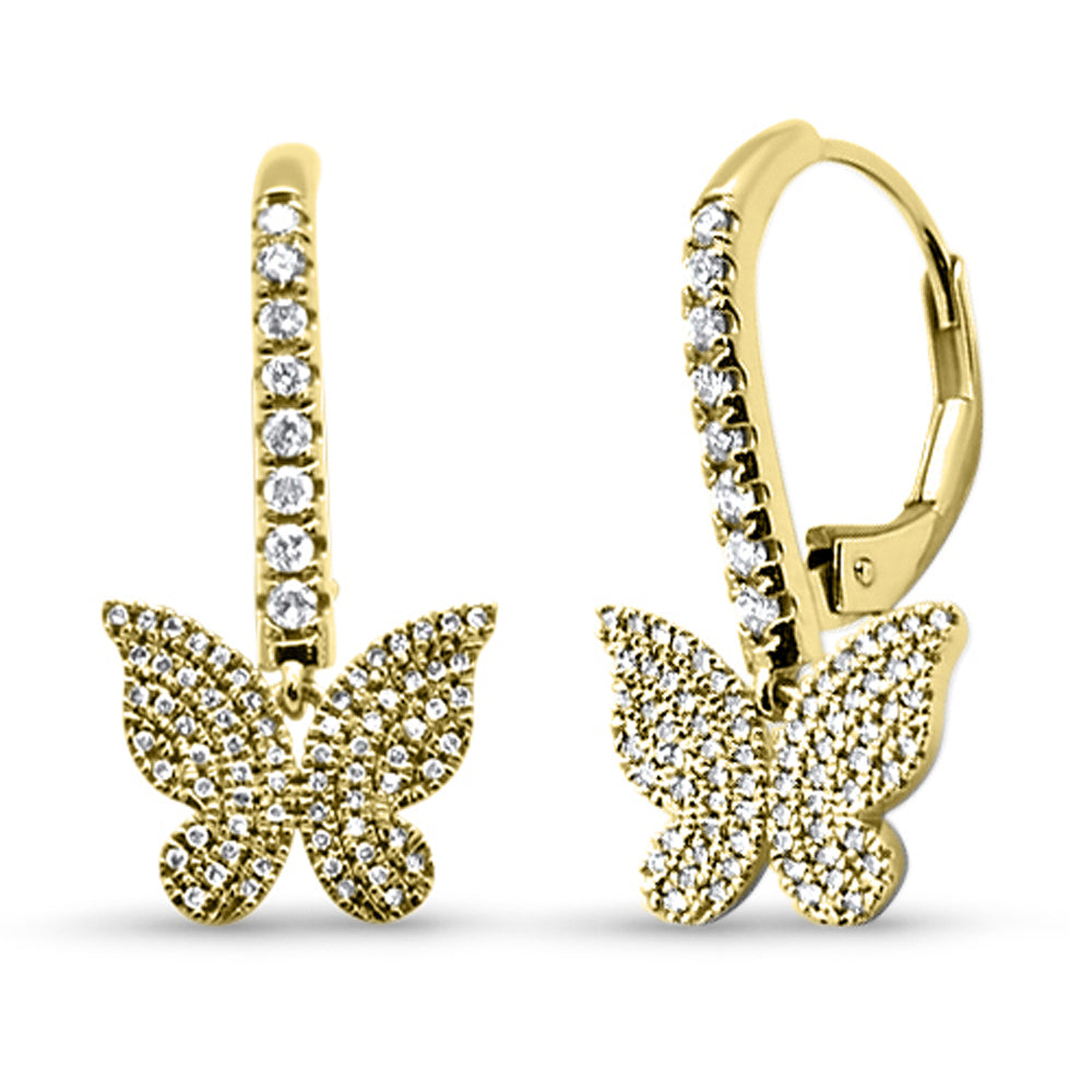 .40ct G SI 14K Yellow Gold DIAMOND Dangling Butterfly Hoop Earrings