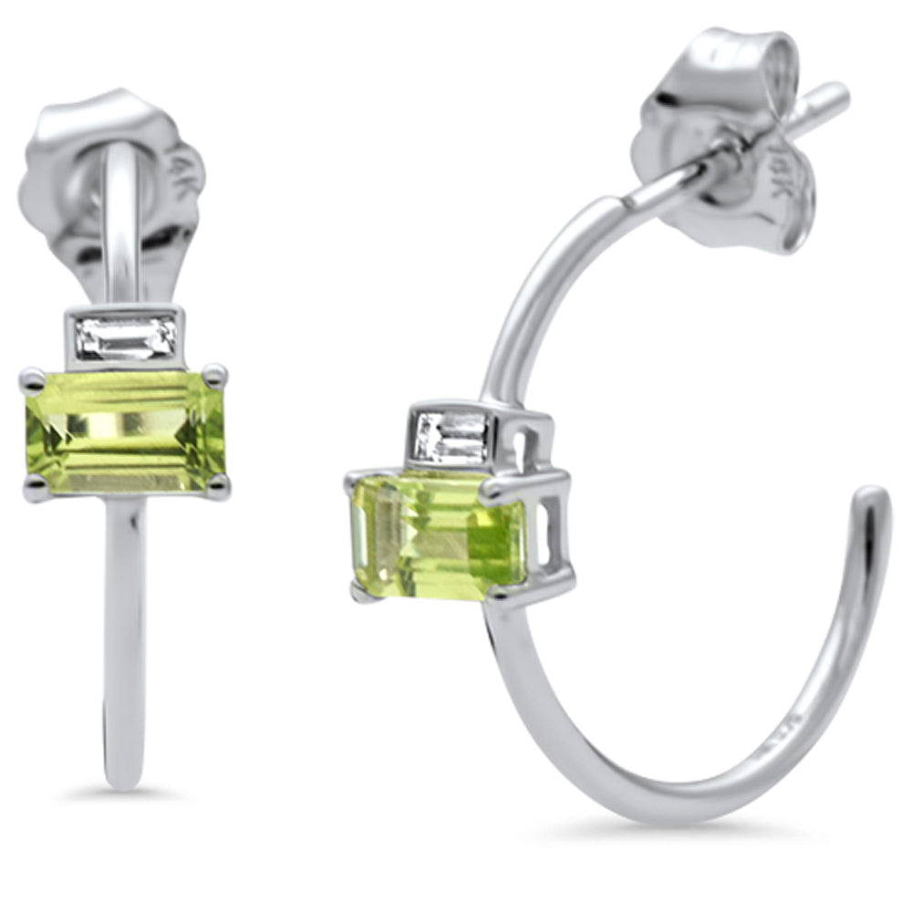 .76ct G SI 14k White Gold Baguette Diamond & PERIDOT Hoop Earrings