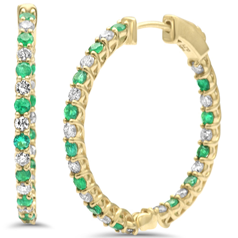 SPECIAL!  1.42ct G SI 14K Yellow Gold Diamond & Emerald HOOP EARRINGS