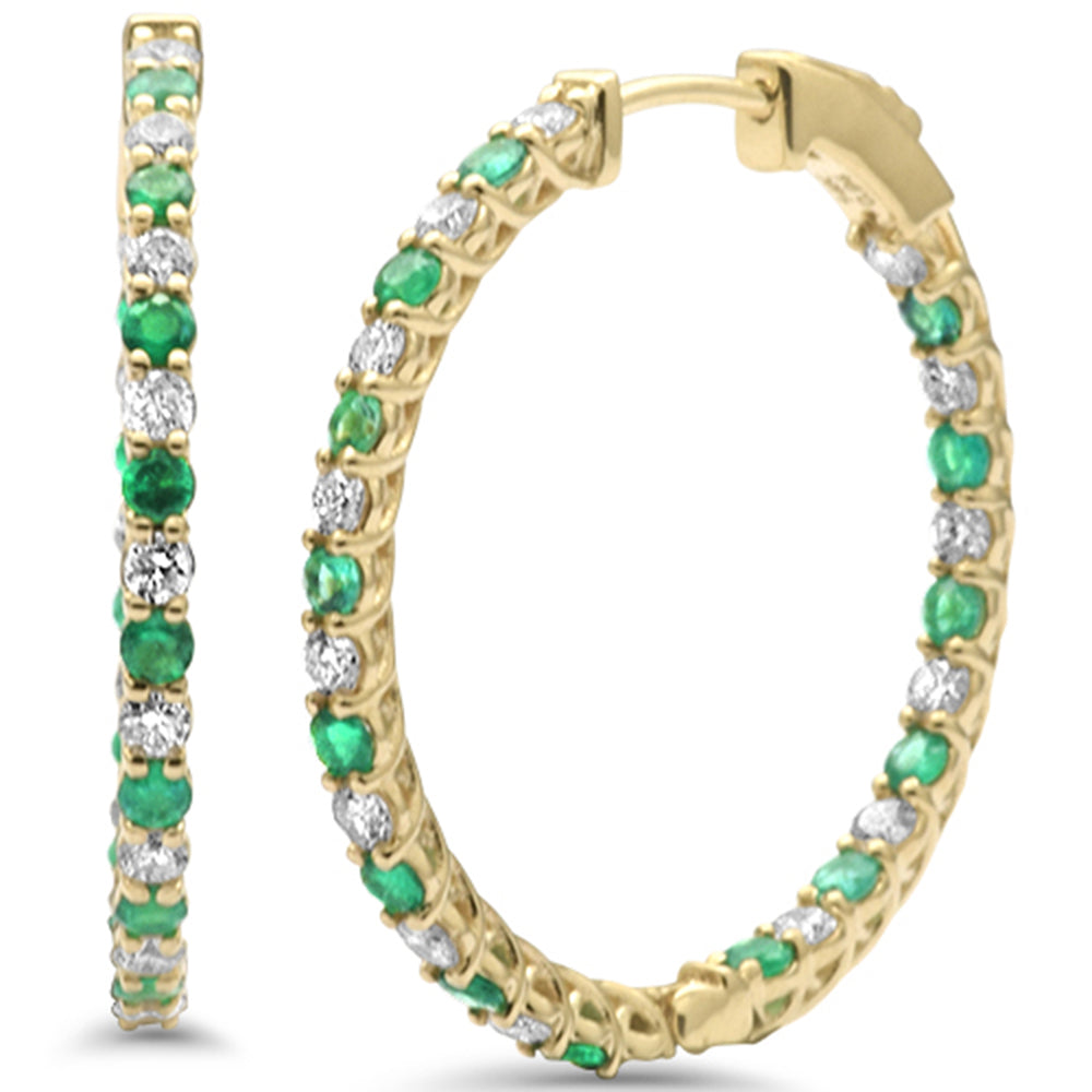 SPECIAL!  1.01ct G SI 14K Yellow Gold Diamond & Emerald HOOP EARRINGS