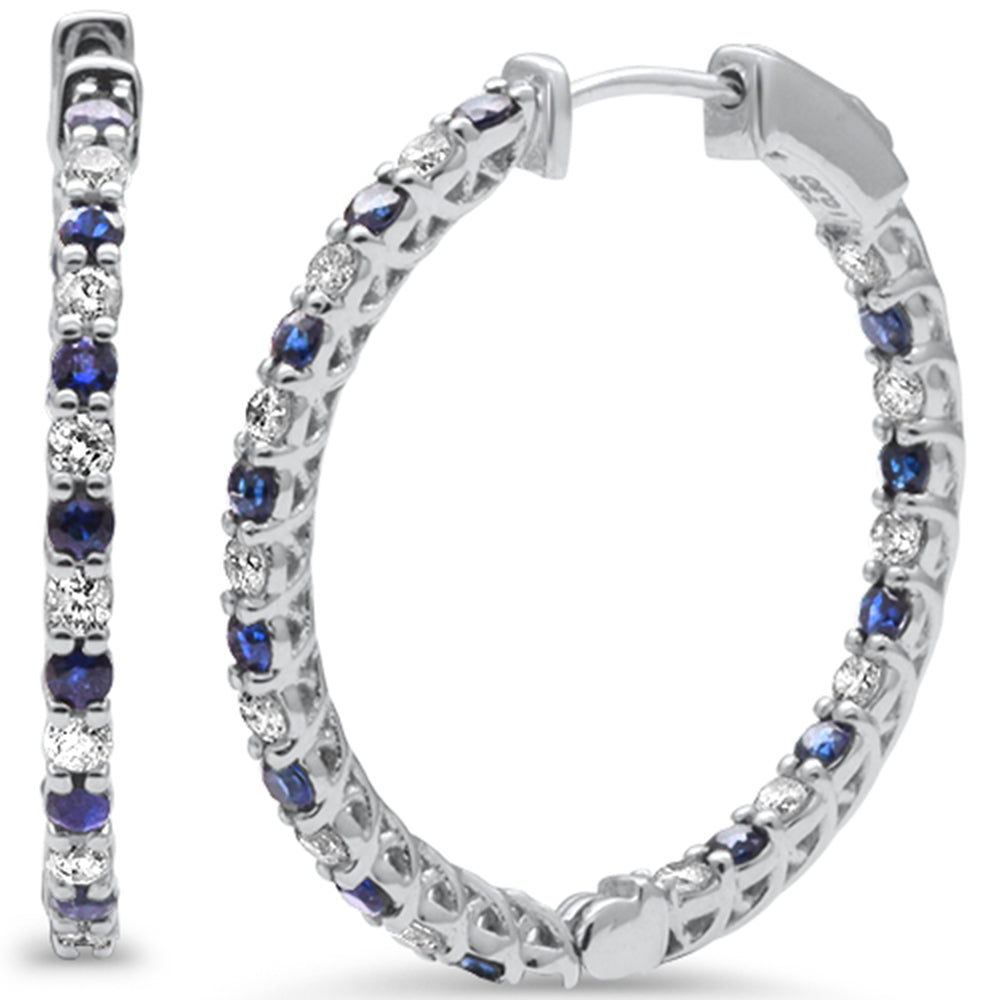 SPECIAL!  .71ct G SI 14K White Gold Diamond & Blue Sapphire HOOP EARRINGS