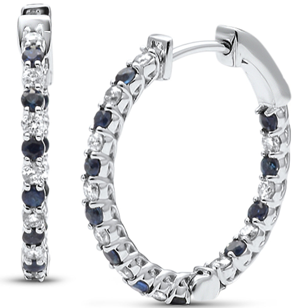 SPECIAL!  .86ct G SI 14K White Gold Diamond Blue Sapphire HOOP EARRINGS