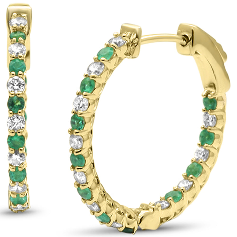 SPECIAL!  .73ct G SI 14K Yellow Gold Diamond & Emerald HOOP EARRINGS