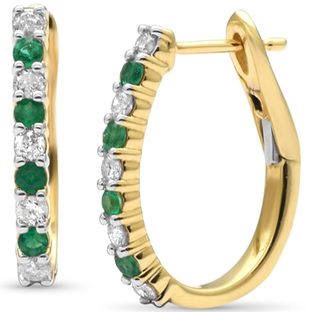 SPECIAL!  .52ct  G SI 14K Yellow Gold Diamond & Emerald J HOOP EARRINGS