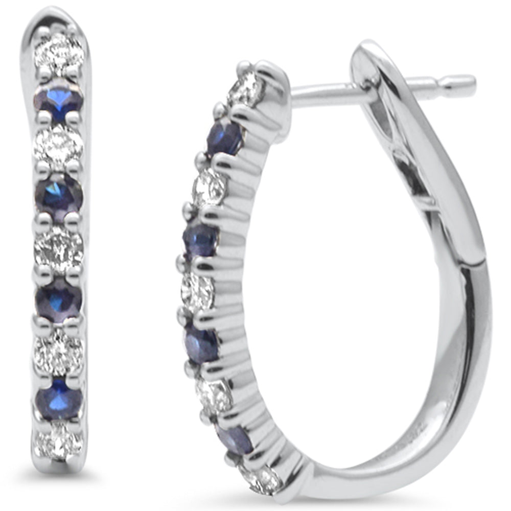 SPECIAL!  .64ct G SI 14K White Gold Diamond & Blue Sapphire J HOOP EARRINGS