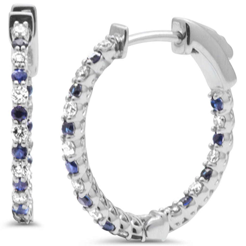 SPECIAL!  .56ct G SI 14K White Gold Diamond & Blue Sapphire HOOP EARRINGS