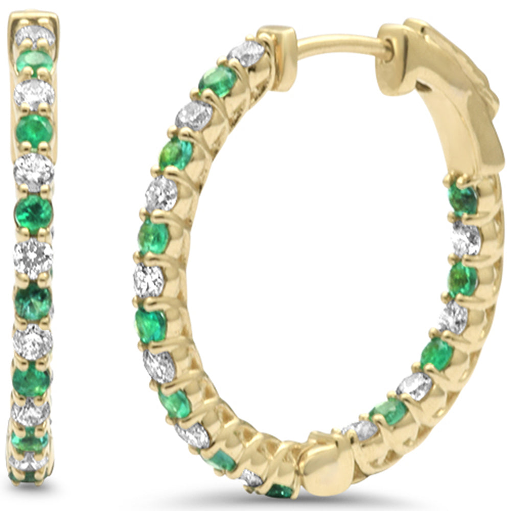 SPECIAL!  .96ct G SI 14K Yellow Gold Diamond & Emerald HOOP EARRINGS