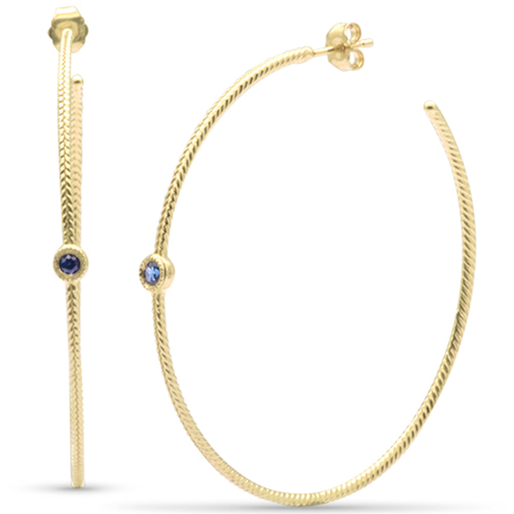 SPECIAL!  .22ct G SI 14K Yellow Gold Diamond Blue Sapphire HOOP EARRINGS