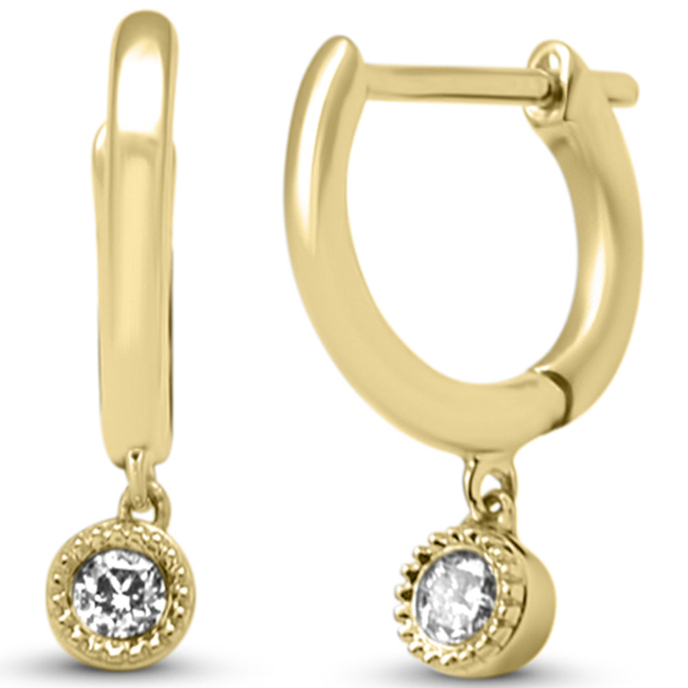 .10ct G SI 14K Yellow Gold DIAMOND Petite Dangling Hoop Earrings