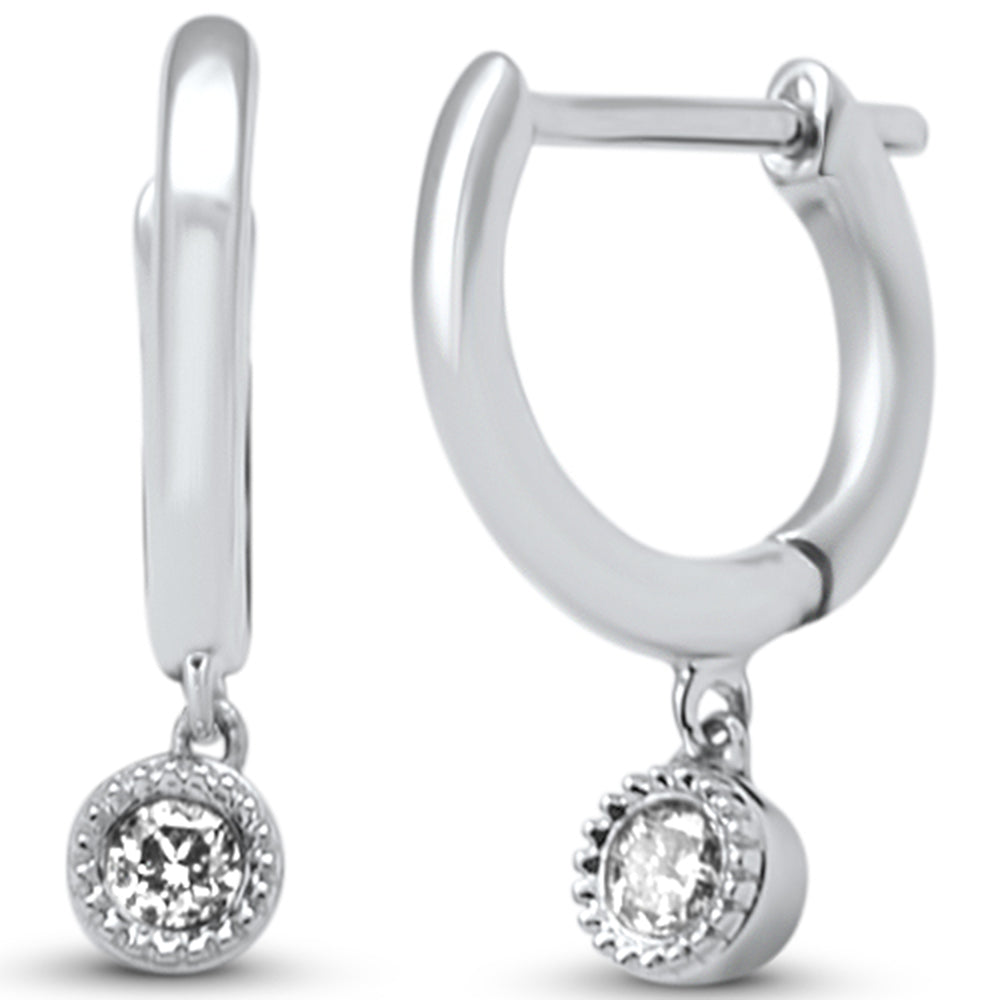 .10ct G SI 14K White Gold DIAMOND Petite Dangling Hoop Earrings