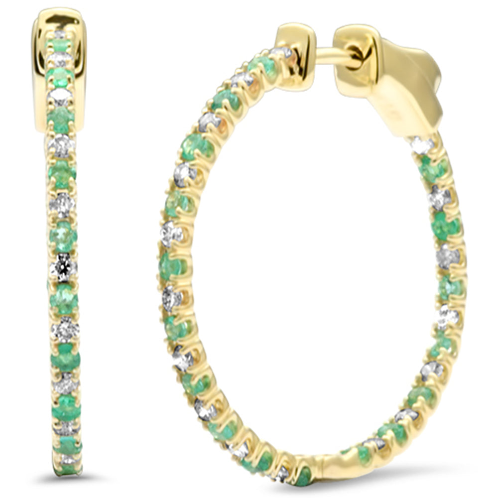 SPECIAL!  .93ct G SI 14K Yellow Gold DIAMOND & Emerald Hoop Earrings