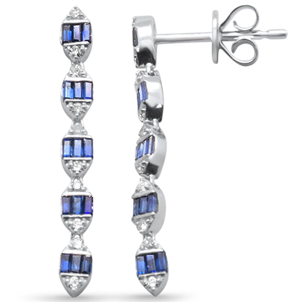 SPECIAL!  .57ct F SI 14K White Gold DIAMOND & Blue Sapphire Dangling Earrings Pushback